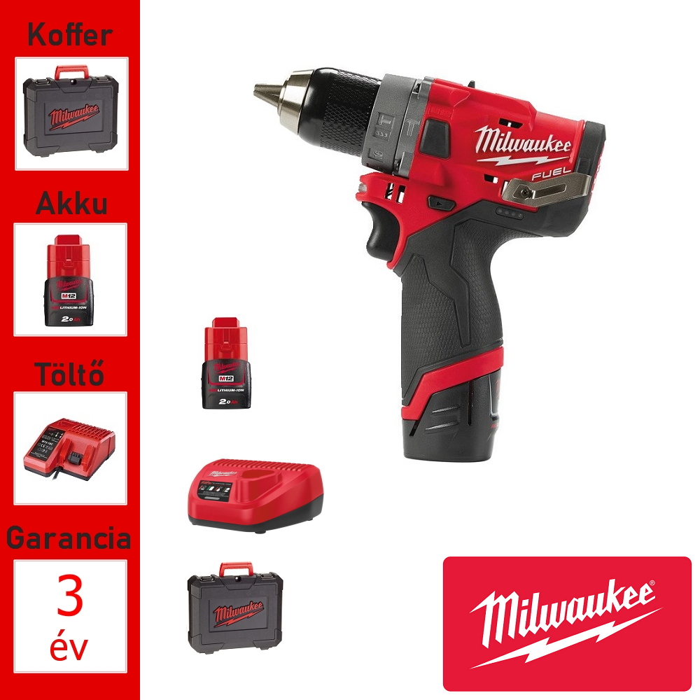 Milwaukee 12V akkus fúrócsavarozó 37Nm + 2 akku, töltő, koffer